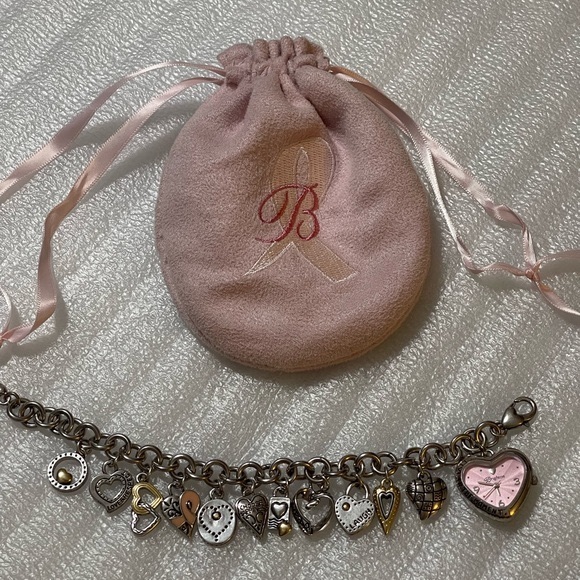 Brighton Power of Pink Breast Cancer Charm Bracelet Watch Silver Gold + Bag💞 - Picture 8 of 17